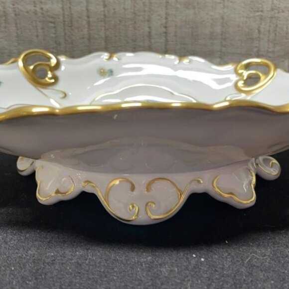 Vintage JLMeneau Graf Von Henneberg Floral & Gold Centerpiece Bowl 12" Long - Picture 4 of 16
